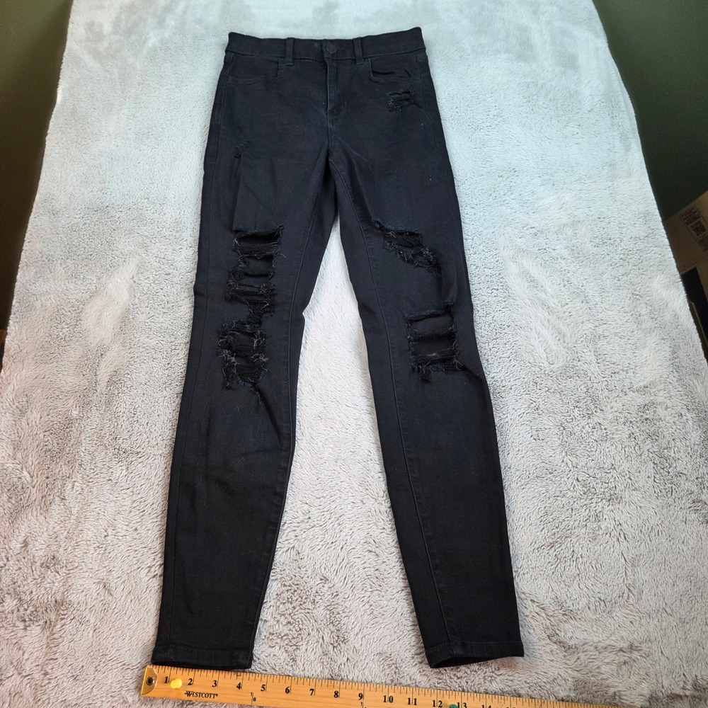 American Eagle Skinny Jeans Womens 2 Distressed‎ Next Level Stretch Black Denim
